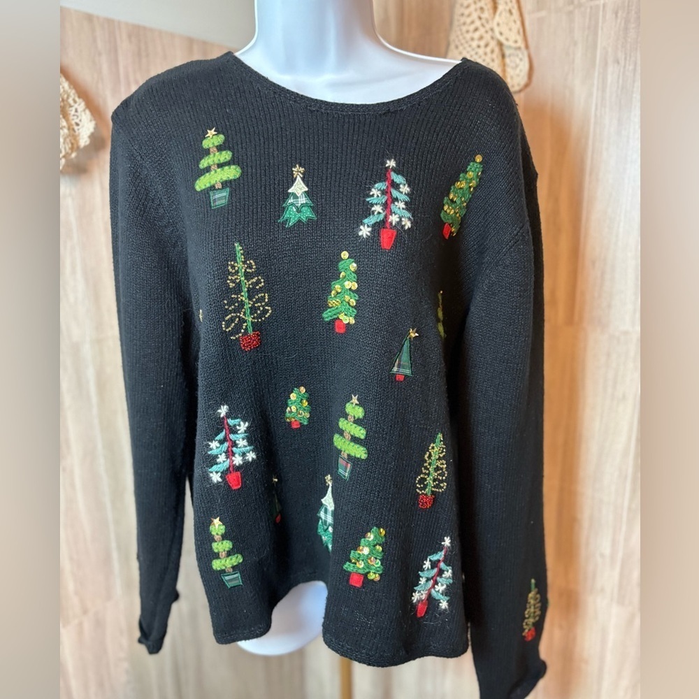 Northern Isles Festive Black Sweater with Tree Embroidery